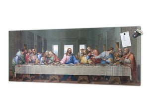Glass backsplash w/ and w/o metal sheet backing with magnetic properties: Last supper of Jesus by Giacomo Raffaelli - copy of Leonardo da Vinci