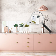 Glass backsplash w/ and w/o metal sheet backing with magnetic properties:  Succulent plants pots