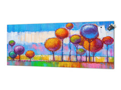 Glass backsplash w/ and w/o metal sheet backing with magnetic properties:  Landscape trees in park