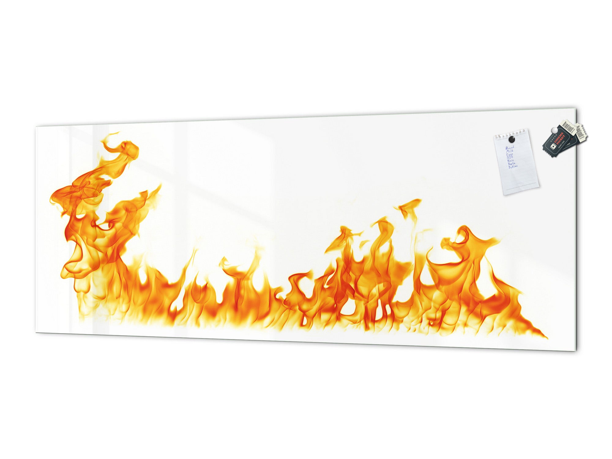 Glass kitchen panel with and w/o stainless steel back-coating: Fire flames