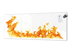 Glass kitchen panel with and w/o stainless steel back-coating: Fire flames