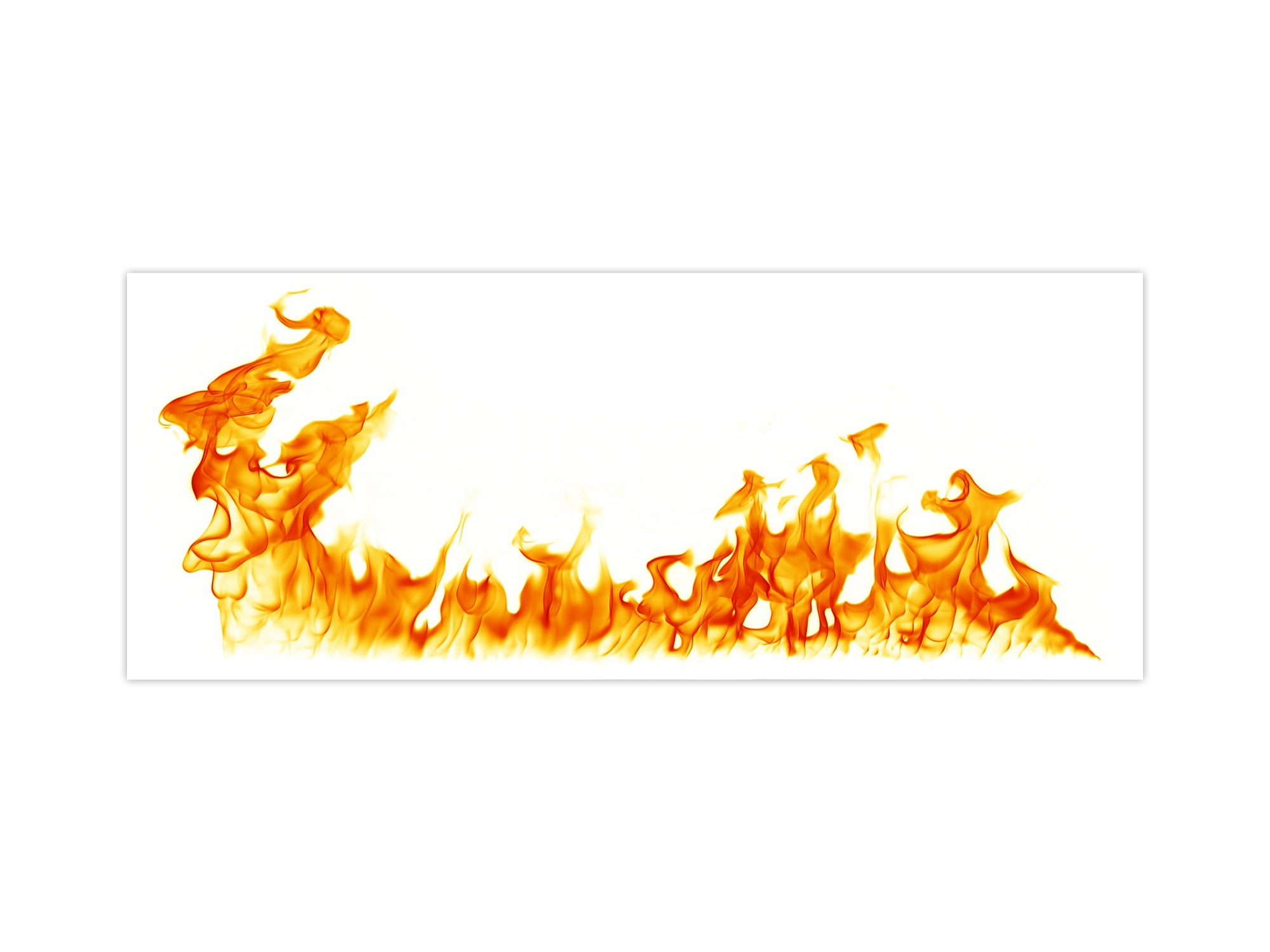Glass kitchen panel with and w/o stainless steel back-coating: Fire flames