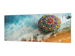 Panel de cocina de vidrio con y sin revestimiento posterior de acero inoxidable: Hermosa roca de mandala 