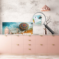 Panel de cocina de vidrio con y sin revestimiento posterior de acero inoxidable: Hermosa roca de mandala 