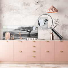 Glass kitchen panel with and w/o stainless steel back-coating: Tree designed by the wind