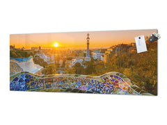 Glass kitchen panel with and w/o stainless steel back-coating: Barcelona from the Gaudi park