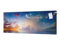 Glass kitchen panel with and w/o stainless steel back-coating: Ramadan Kareem - Mosque silhouettes