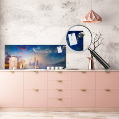 Glass kitchen panel with and w/o stainless steel back-coating: Ramadan Kareem - Mosque silhouettes