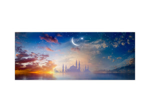 Glass kitchen panel with and w/o stainless steel back-coating: Ramadan Kareem - Mosque silhouettes