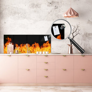 Glass kitchen panel with and w/o stainless steel back-coating: Fire flames collection