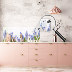 Glass kitchen panel with and w/o stainless steel back-coating: Blue muscari flowers