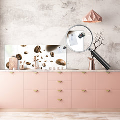 Glass kitchen panel with and w/o stainless steel back-coating: Coffee beans