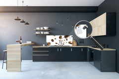 Glass kitchen panel with and w/o stainless steel back-coating: Coffee beans