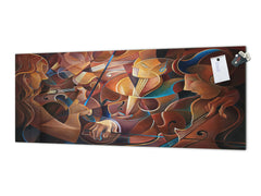 Glass backsplash w/ and w/o metal sheet backing with magnetic properties: Music quartet oil painting