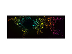 Glass backsplash w/ and w/o metal sheet backing with magnetic properties: Neon glowing world map