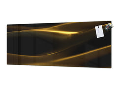 Glass backsplash w/ and w/o metal sheet backing with magnetic properties: Drapery luxury gold 3d illustration