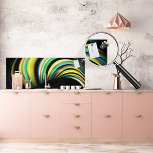 Glass backsplash w/ and w/o metal sheet backing with magnetic properties: Fluid color swirls