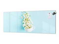 Glass backsplash w/ and w/o metal sheet backing with magnetic properties: Cup with Jasmine