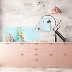 Glass backsplash w/ and w/o metal sheet backing with magnetic properties: Cup with Jasmine