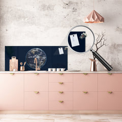 Large format horizontal backsplash - magnetic and non magnetic tempered glass: Planet earth  from satellite