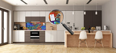 Large format horizontal backsplash - magnetic and non magnetic tempered glass: Fractal psychedelic stylization