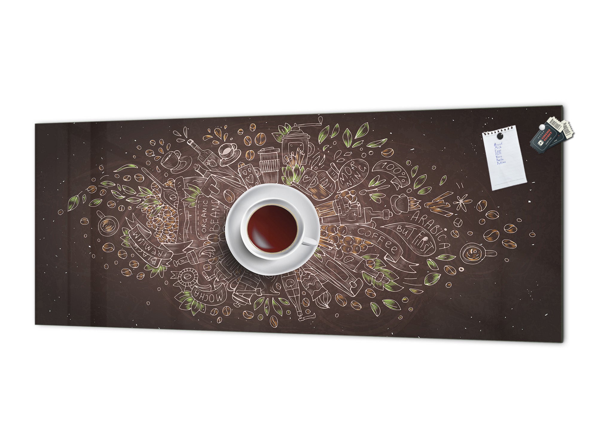 Large format horizontal backsplash - magnetic and non magnetic tempered glass: Coffee chalk  concept