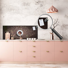 Large format horizontal backsplash - magnetic and non magnetic tempered glass: Coffee chalk  concept