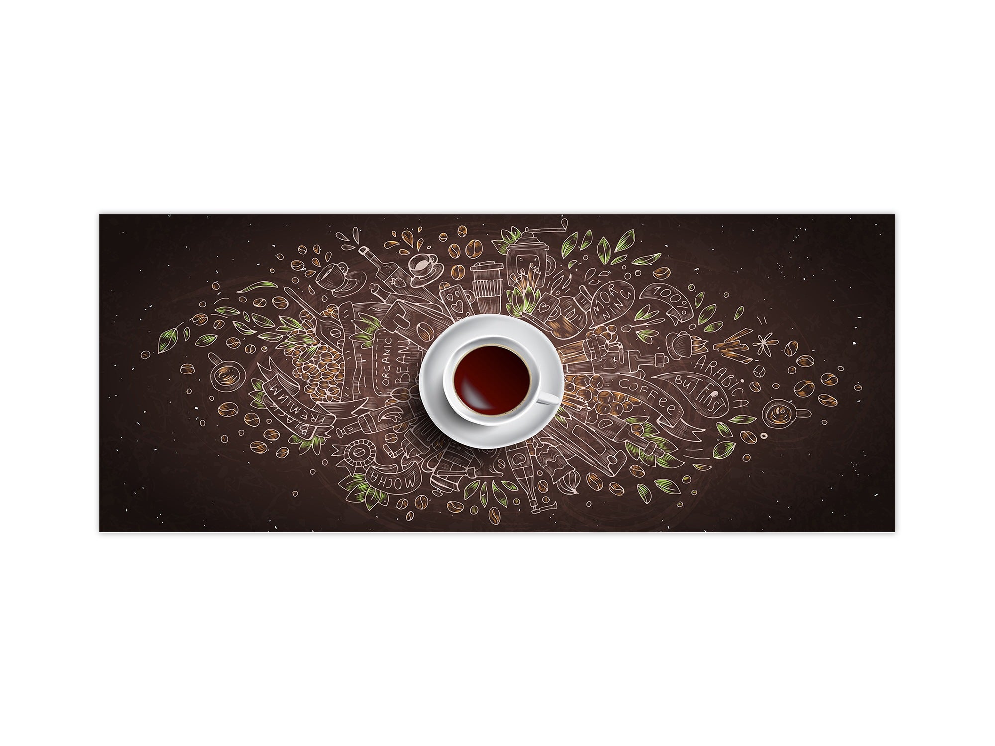 Large format horizontal backsplash - magnetic and non magnetic tempered glass: Coffee chalk  concept