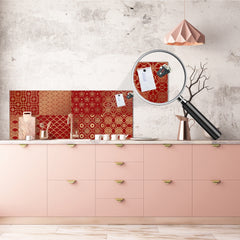 Large format horizontal backsplash - magnetic and non magnetic tempered glass: Golden Chinese paper