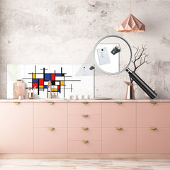 Large format horizontal backsplash - magnetic and non magnetic tempered glass: Abstract painting in Piet Mondrian's style