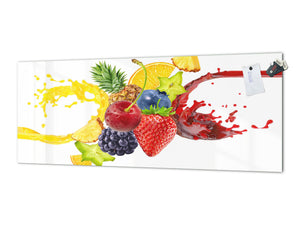 Large format horizontal backsplash - magnetic and non magnetic tempered glass: 3D splash with forest fruits