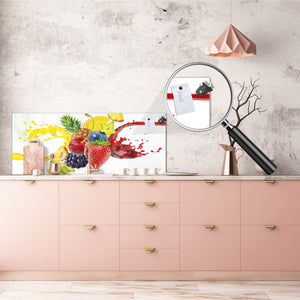 Large format horizontal backsplash - magnetic and non magnetic tempered glass: 3D splash with forest fruits