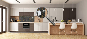 Large format horizontal backsplash - magnetic and non magnetic tempered glass: Black marble with golden veins