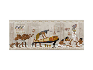 Large format horizontal backsplash - magnetic and non magnetic tempered glass: Anubis and pharaoh sarcophagus