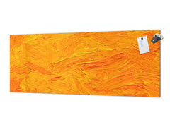 Glass splashback with metal backing in wide format - Kitchen tempered glass panel: Orange-yellow oil tempera