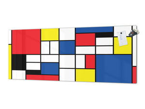 Glass splashback with metal backing in wide format - Kitchen tempered glass panel: Checkered Piet Mondrian style