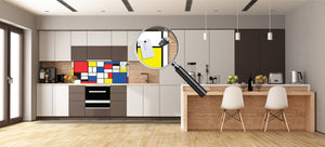 Glass splashback with metal backing in wide format - Kitchen tempered glass panel: Checkered Piet Mondrian style