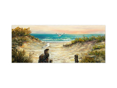 Glass splashback with metal backing in wide format - Kitchen tempered glass panel: Ocean beach dunes