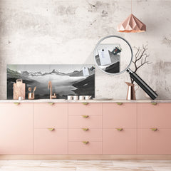 Glass splashback with metal backing in wide format - Kitchen tempered glass panel: Mountain landscapes