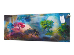 Glass splashback with metal backing in wide format - Kitchen tempered glass panel: Painting in colorful woods