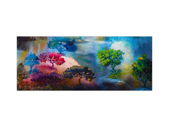 Glass splashback with metal backing in wide format - Kitchen tempered glass panel: Painting in colorful woods