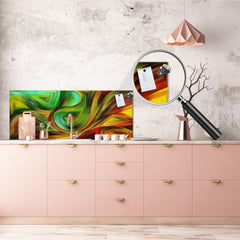 Glass splashback with metal backing in wide format - Kitchen tempered glass panel: Wavy forms  modern art