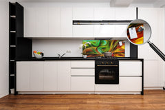 Glass splashback with metal backing in wide format - Kitchen tempered glass panel: Wavy forms  modern art