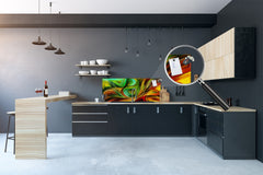 Glass splashback with metal backing in wide format - Kitchen tempered glass panel: Wavy forms  modern art