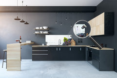 Wide-format tempered glass kitchen wall panel with metal backing - and without: Black grapes and wine glass