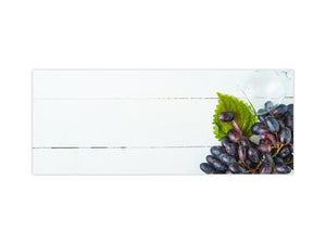 Wide-format tempered glass kitchen wall panel with metal backing - and without: Black grapes and wine glass