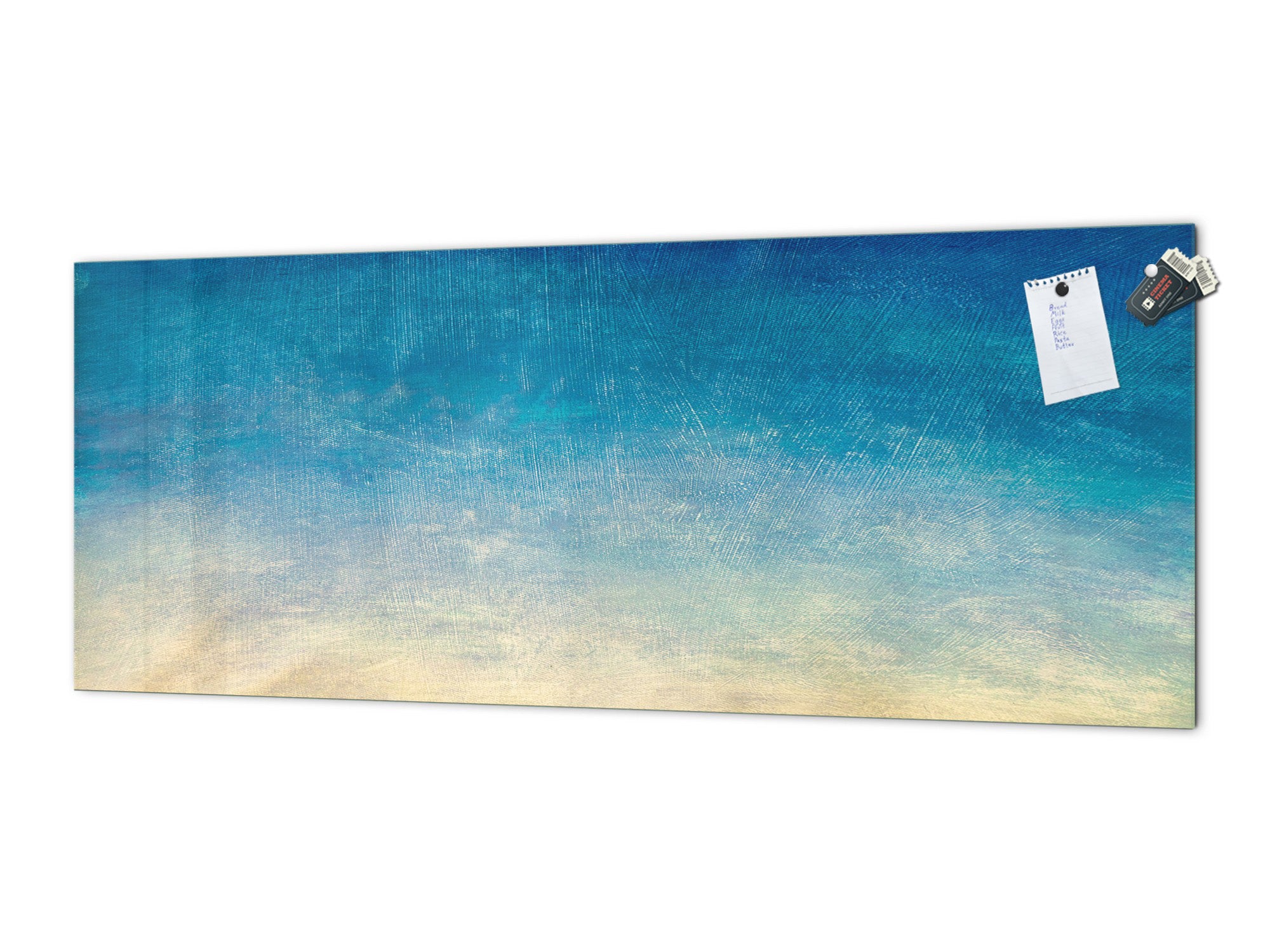 Wide-format tempered glass kitchen wall panel with metal backing - and without: Blue yellow gradient sky