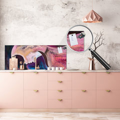 Wide-format tempered glass kitchen wall panel with metal backing - and without: Backdrop of people faces