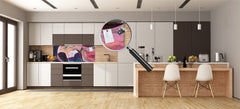Wide-format tempered glass kitchen wall panel with metal backing - and without: Backdrop of people faces