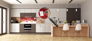 Wide-format tempered glass kitchen wall panel with metal backing - and without: Autumn forest  leaves